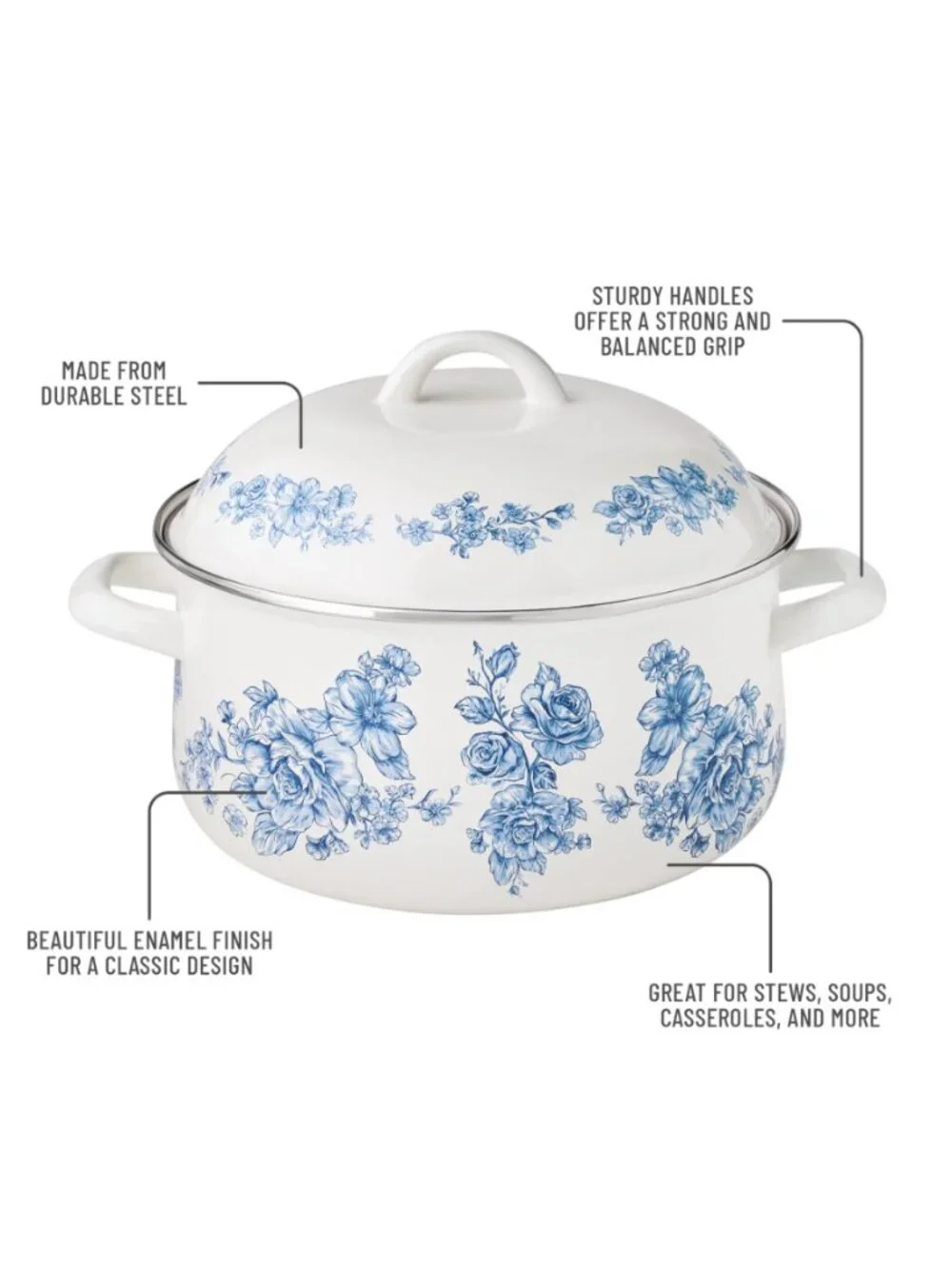 The Pioneer Woman Blue Agatha Collection 6 Qt Floral Enamel Dutch Oven with Lid